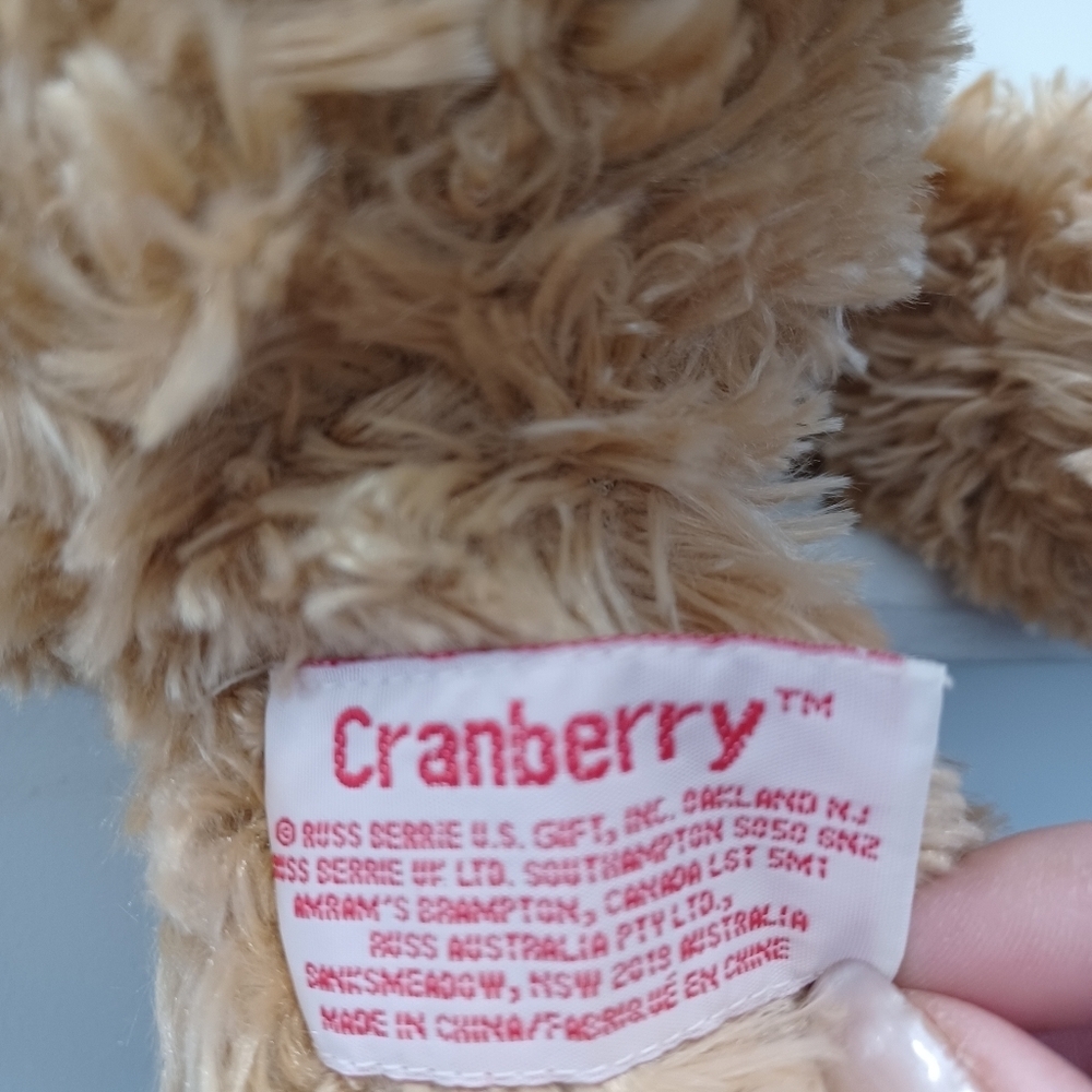 Russ Berrie Cranberry Brown Teddy Bear with Red Hat and Scarf Plush Stuffy - Picture 6 of 9